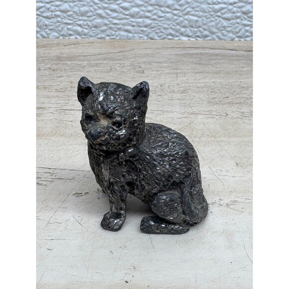 Vtg Lot Of 6 Pewter Animal Figurines Cats Bears Bulls - Picture 3 of 16